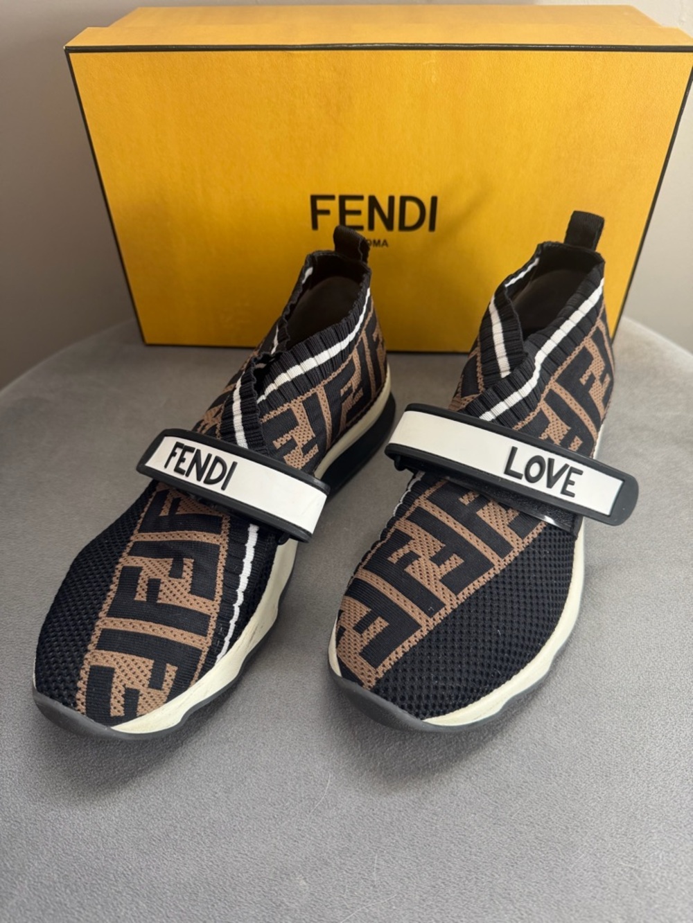 Fendi Rockoko Size 36 Black Knit Fabric Slip On Sneakers